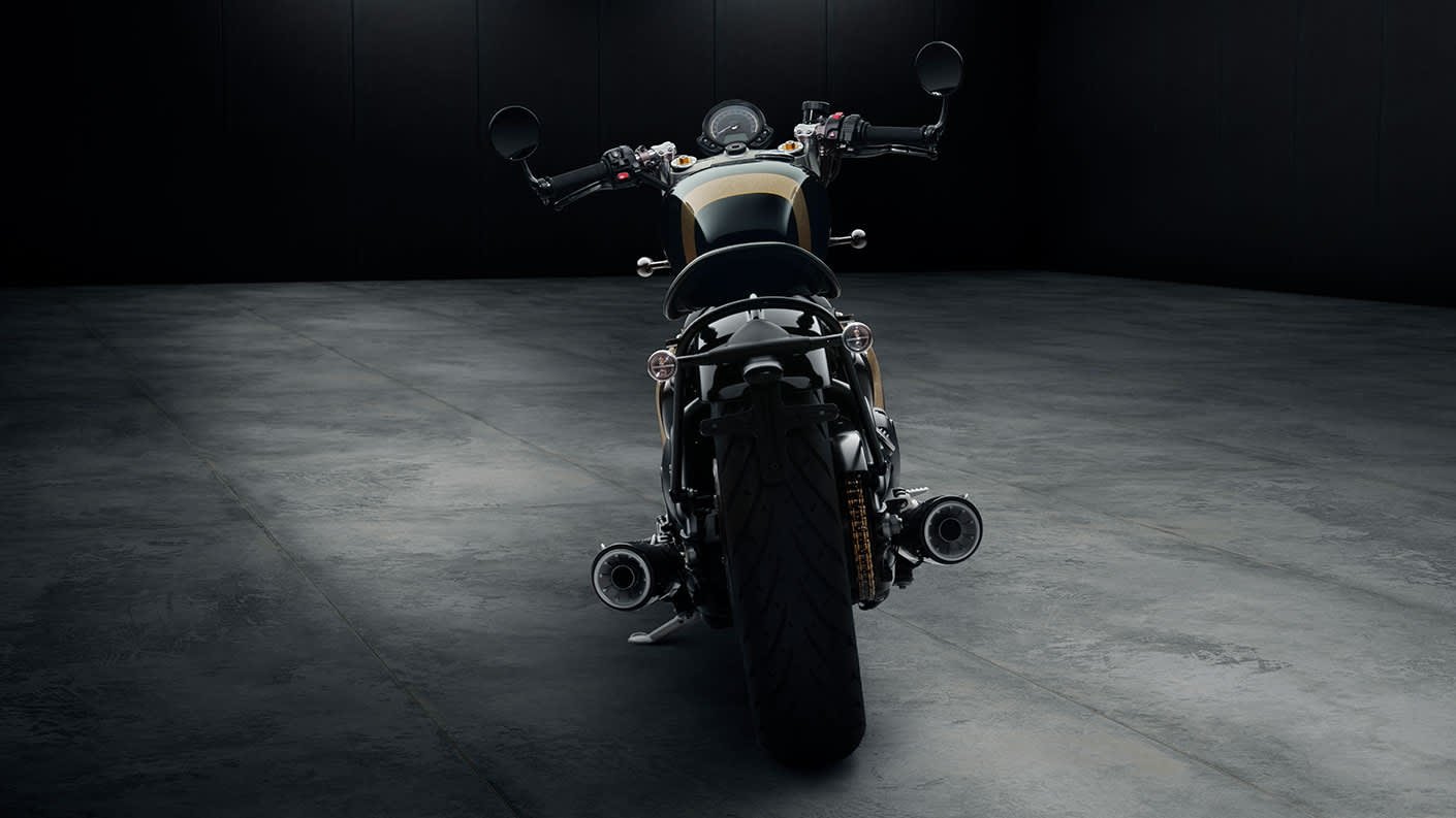 Triumph Bonneville Bobber TFC full bike from behind